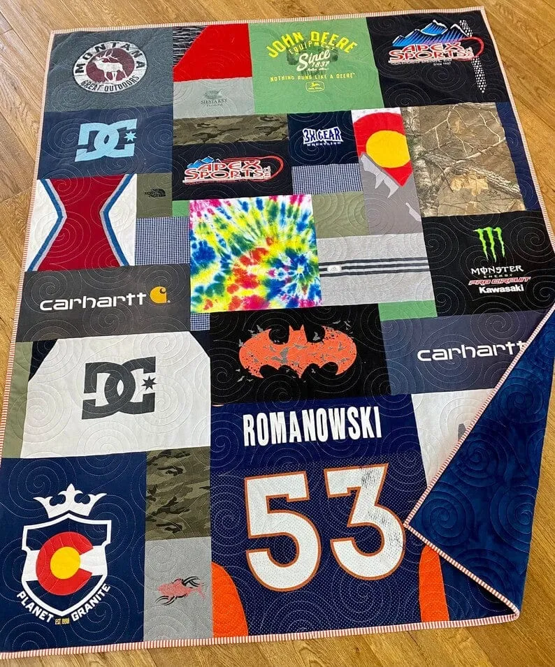 TShirt Quilt Custom Memory Blanket made from Tee Shirts Graduation Birthday College University Gift Memorial Sports Jersey Keepsake Quality