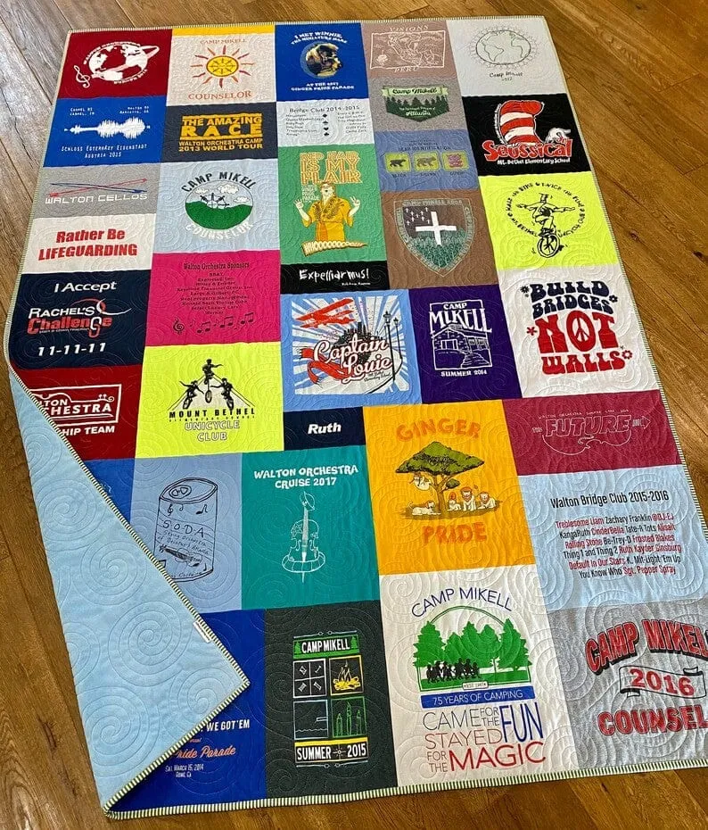 TShirt Quilt Custom Memory Blanket made from Tee Shirts Graduation Birthday College University Gift Memorial Sports Jersey Keepsake Quality