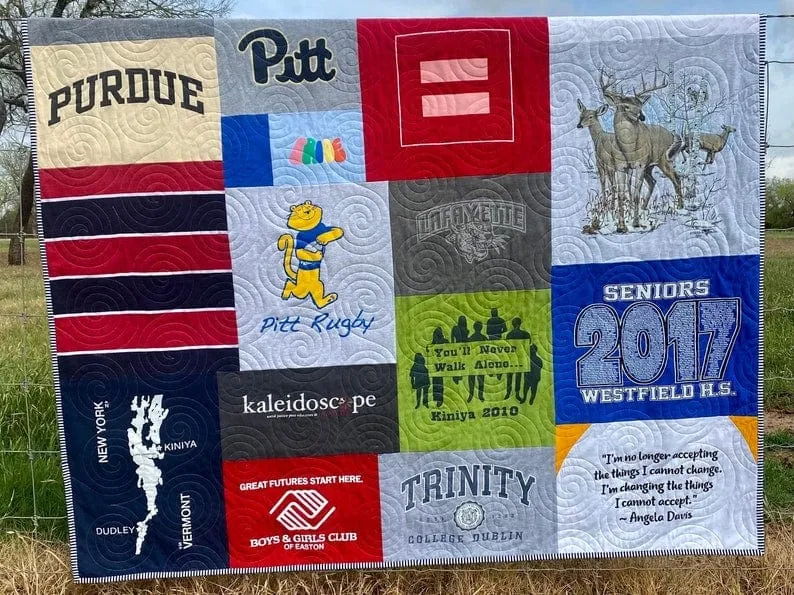 TShirt Quilt Custom Memory Blanket made from Tee Shirts Graduation Birthday College University Gift Memorial Sports Jersey Keepsake Quality