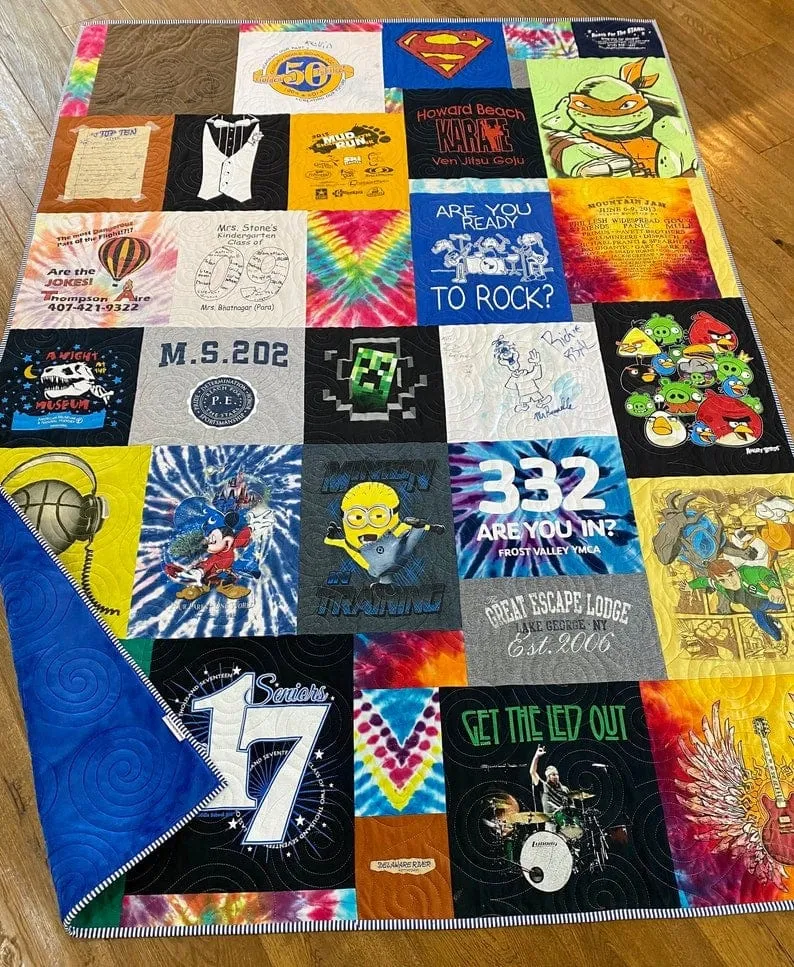 TShirt Quilt Custom Memory Blanket made from Tee Shirts Graduation Birthday College University Gift Memorial Sports Jersey Keepsake Quality