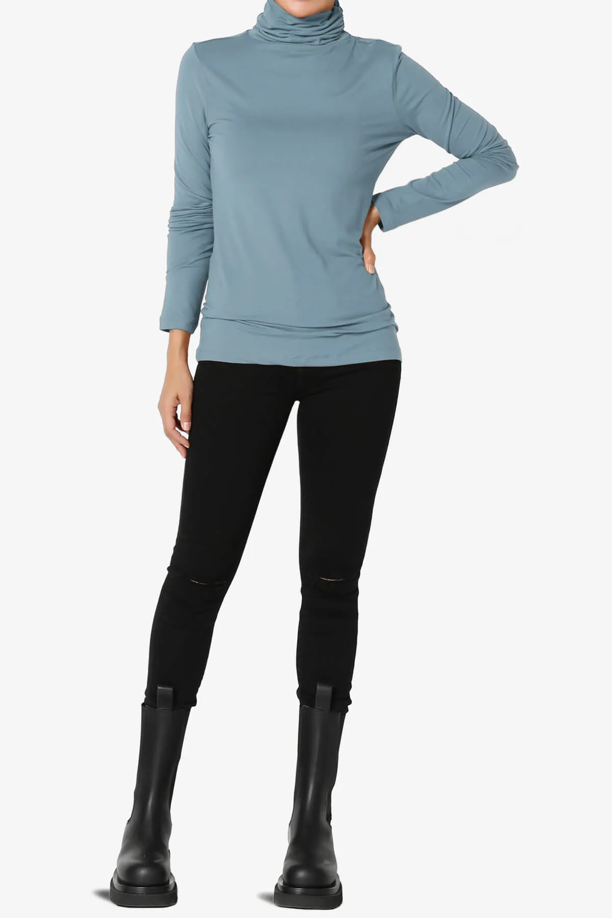 Viable Ruched Turtle Neck Long Sleeve Top PLUS