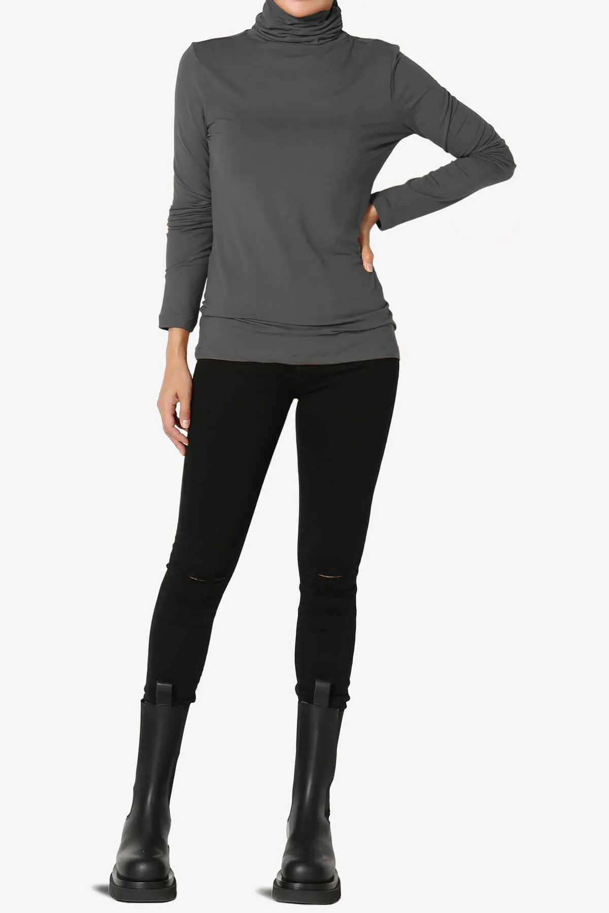 Viable Ruched Turtle Neck Long Sleeve Top PLUS