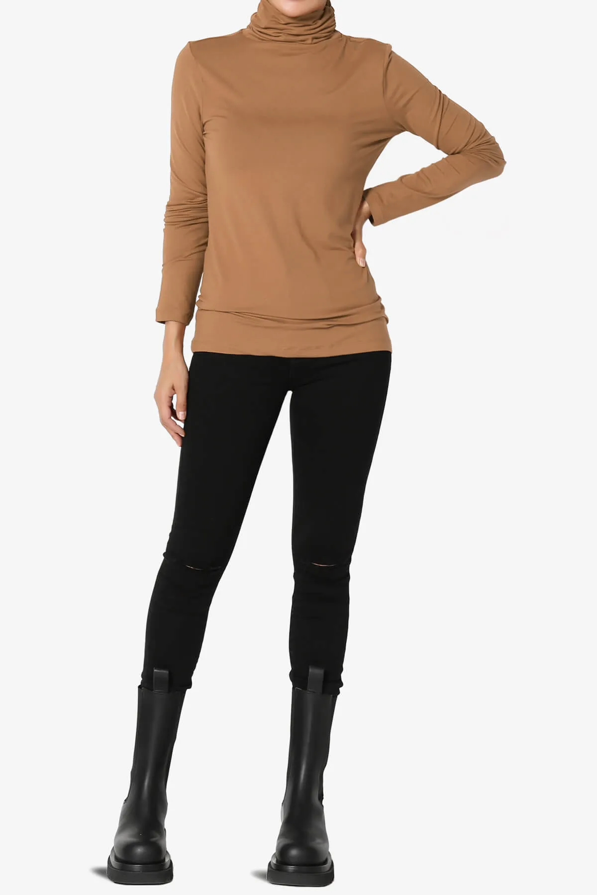 Viable Ruched Turtle Neck Long Sleeve Top PLUS