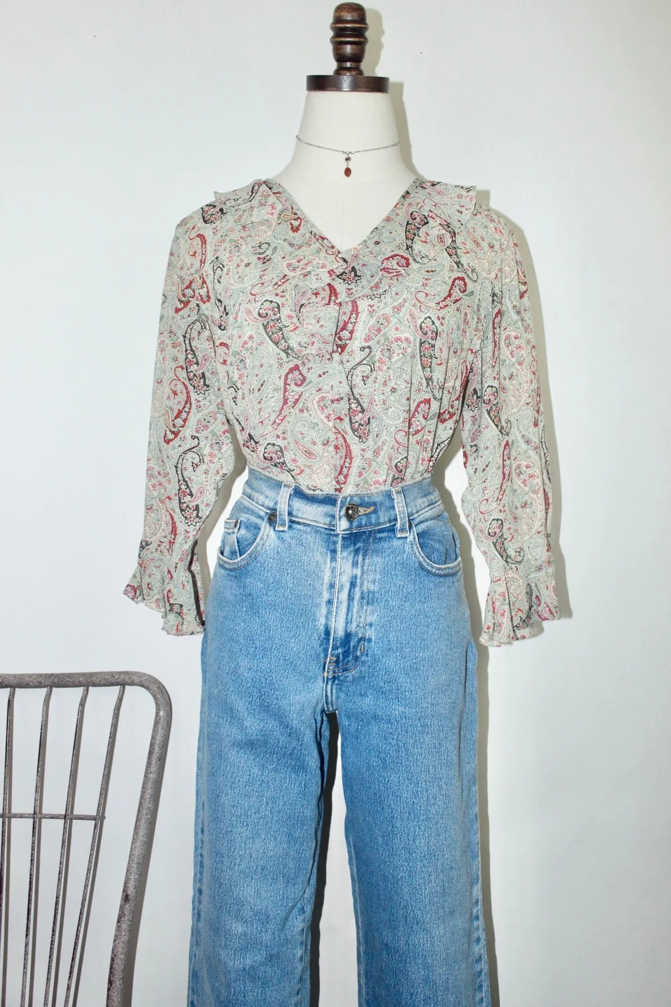 Vintage 90s Paisley Ruffled Blouse (M)