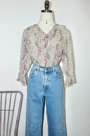 Vintage 90s Paisley Ruffled Blouse (M)