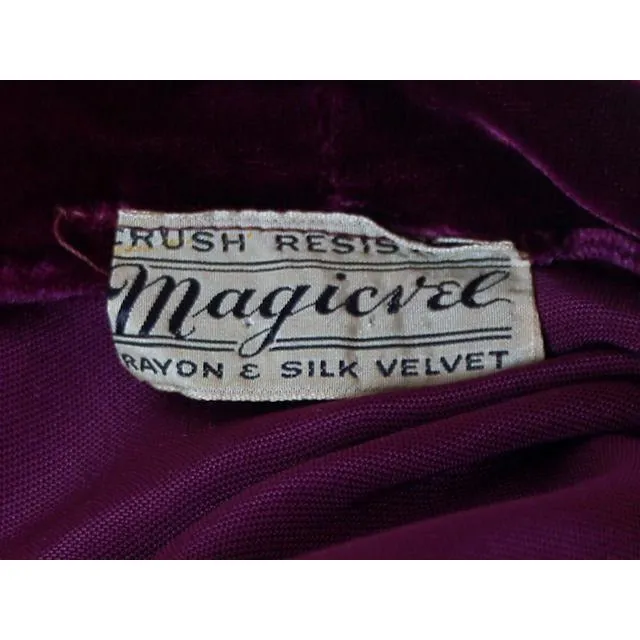 Vintage Dress Eggplant Purple Velvet Early 1940s Magicvel 44-36-42