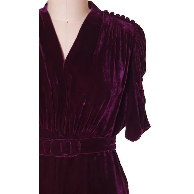 Vintage Dress Eggplant Purple Velvet Early 1940s Magicvel 44-36-42