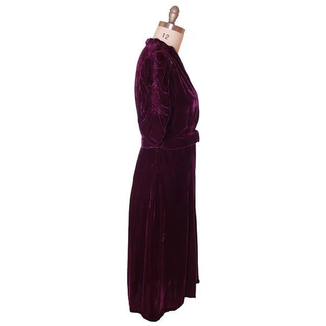 Vintage Dress Eggplant Purple Velvet Early 1940s Magicvel 44-36-42