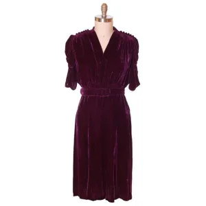 Vintage Dress Eggplant Purple Velvet Early 1940s Magicvel 44-36-42