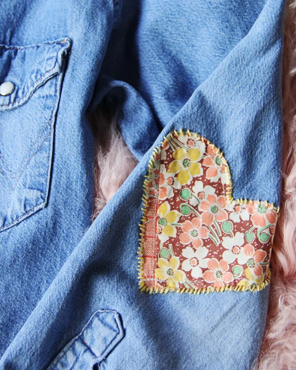 Vintage Quilted Heart Denim Top #3