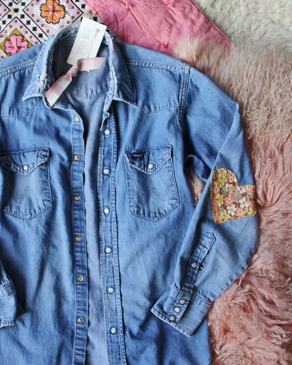 Vintage Quilted Heart Denim Top #3