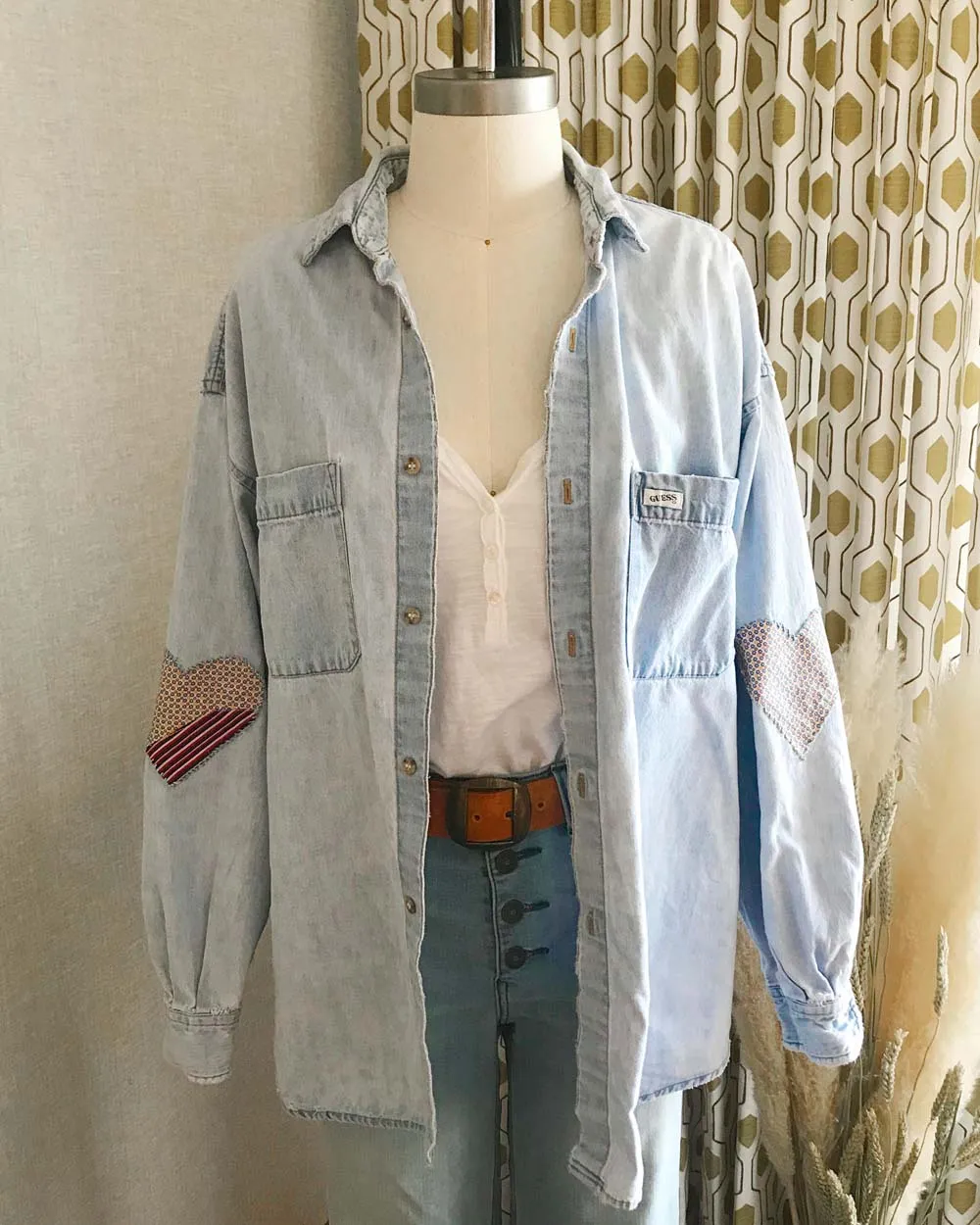 Vintage Quilted Heart Denim Top