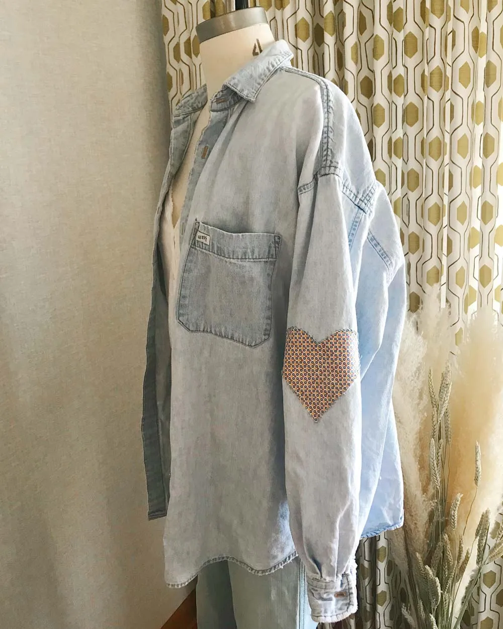 Vintage Quilted Heart Denim Top