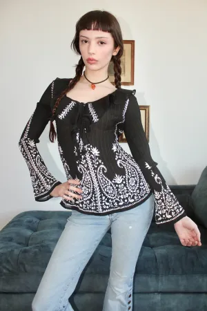 Vintage Ruffled Pleated Paisley Blouse (S-M)