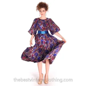 Vintage Yves St Laurent Riva Gauche Silk Dress Purple Abstract L