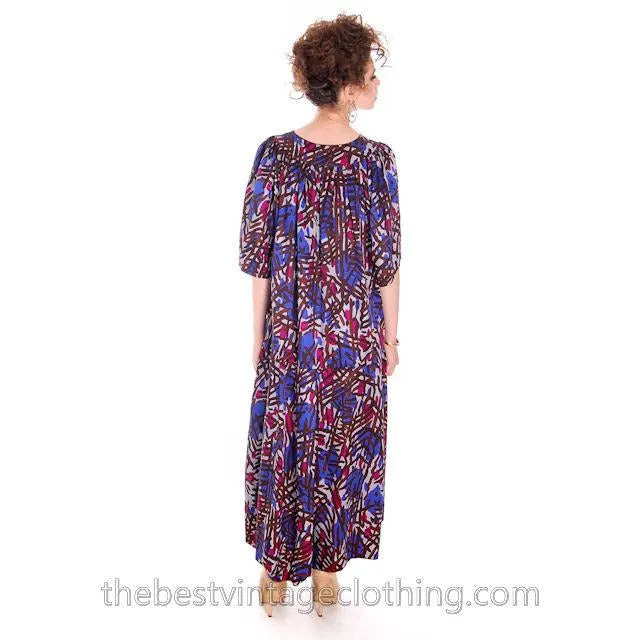 Vintage Yves St Laurent Riva Gauche Silk Dress Purple Abstract L