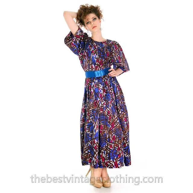 Vintage Yves St Laurent Riva Gauche Silk Dress Purple Abstract L