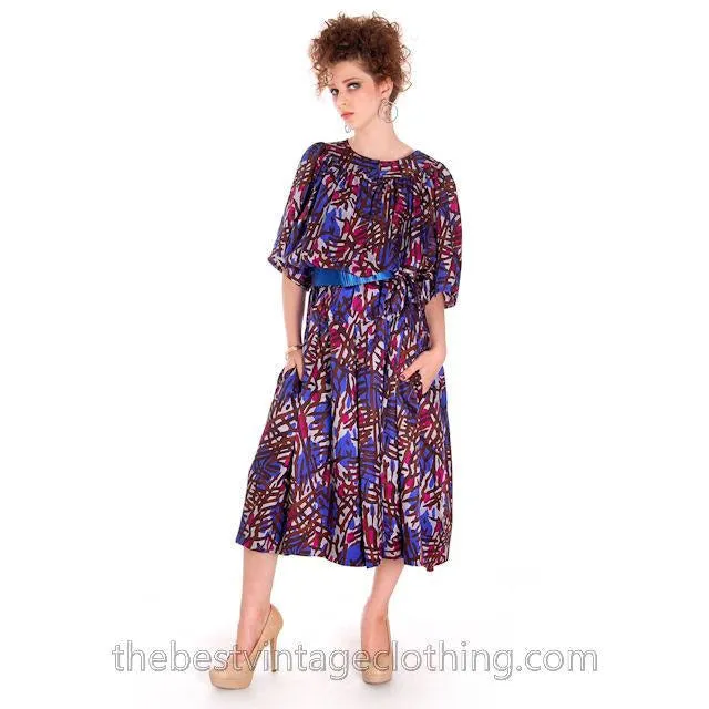 Vintage Yves St Laurent Riva Gauche Silk Dress Purple Abstract L