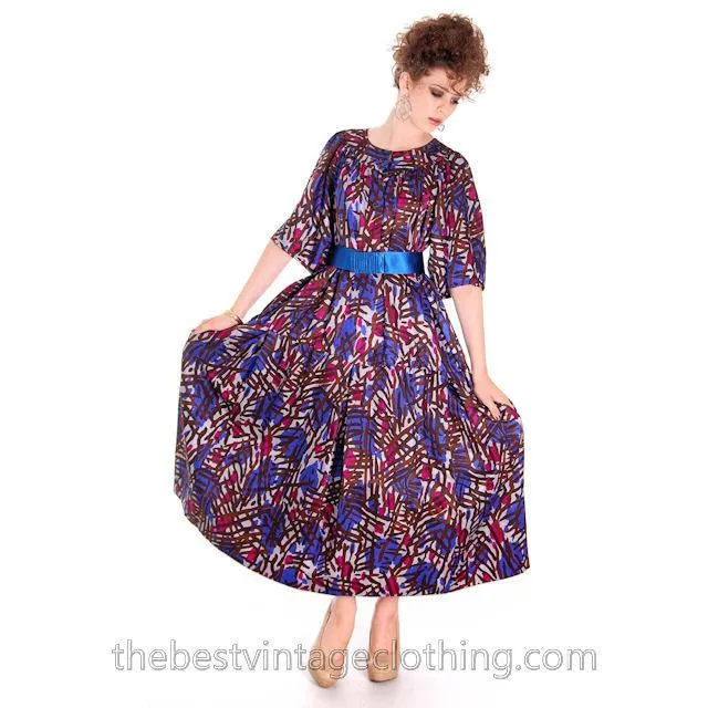 Vintage Yves St Laurent Riva Gauche Silk Dress Purple Abstract L