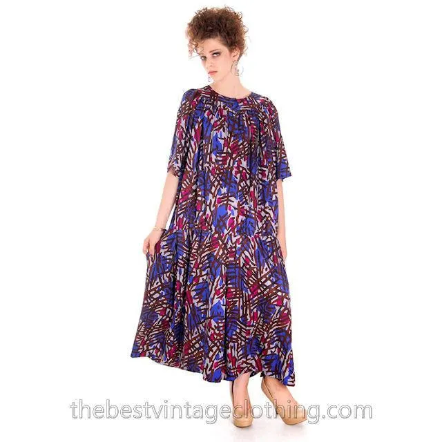 Vintage Yves St Laurent Riva Gauche Silk Dress Purple Abstract L
