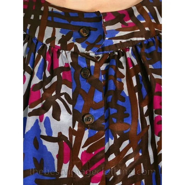 Vintage Yves St Laurent Riva Gauche Silk Dress Purple Abstract L