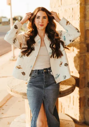 Western Quilted Zip Up Jacket Off White 36307J