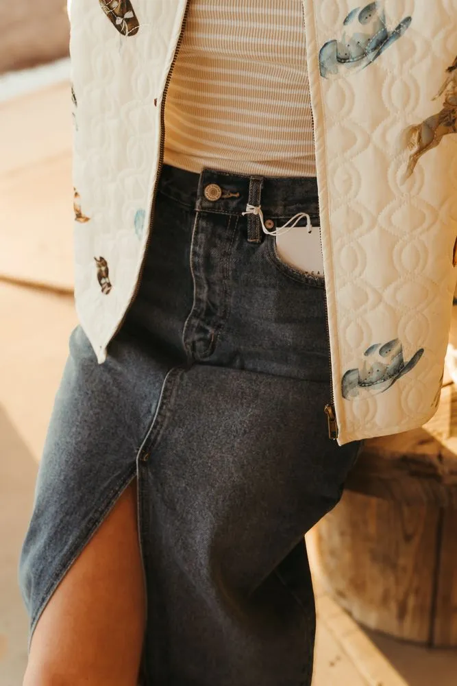 Western Quilted Zip Up Jacket Off White 36307J