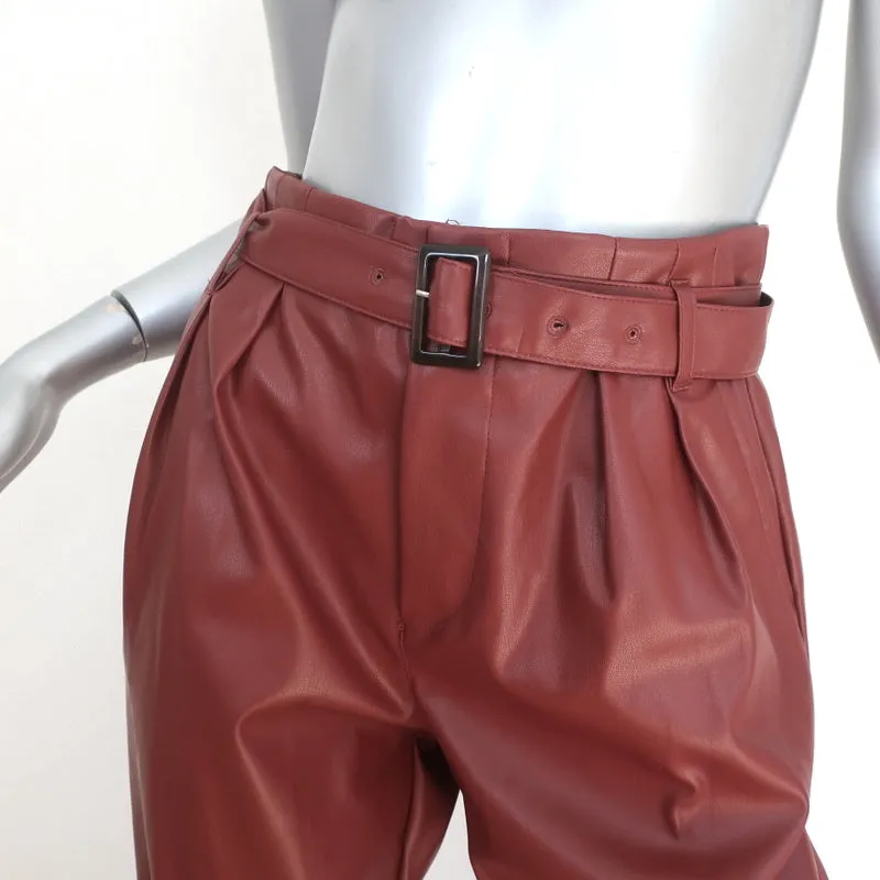 Who What Wear Faux Leather Belted Pants Brick Red Size 2