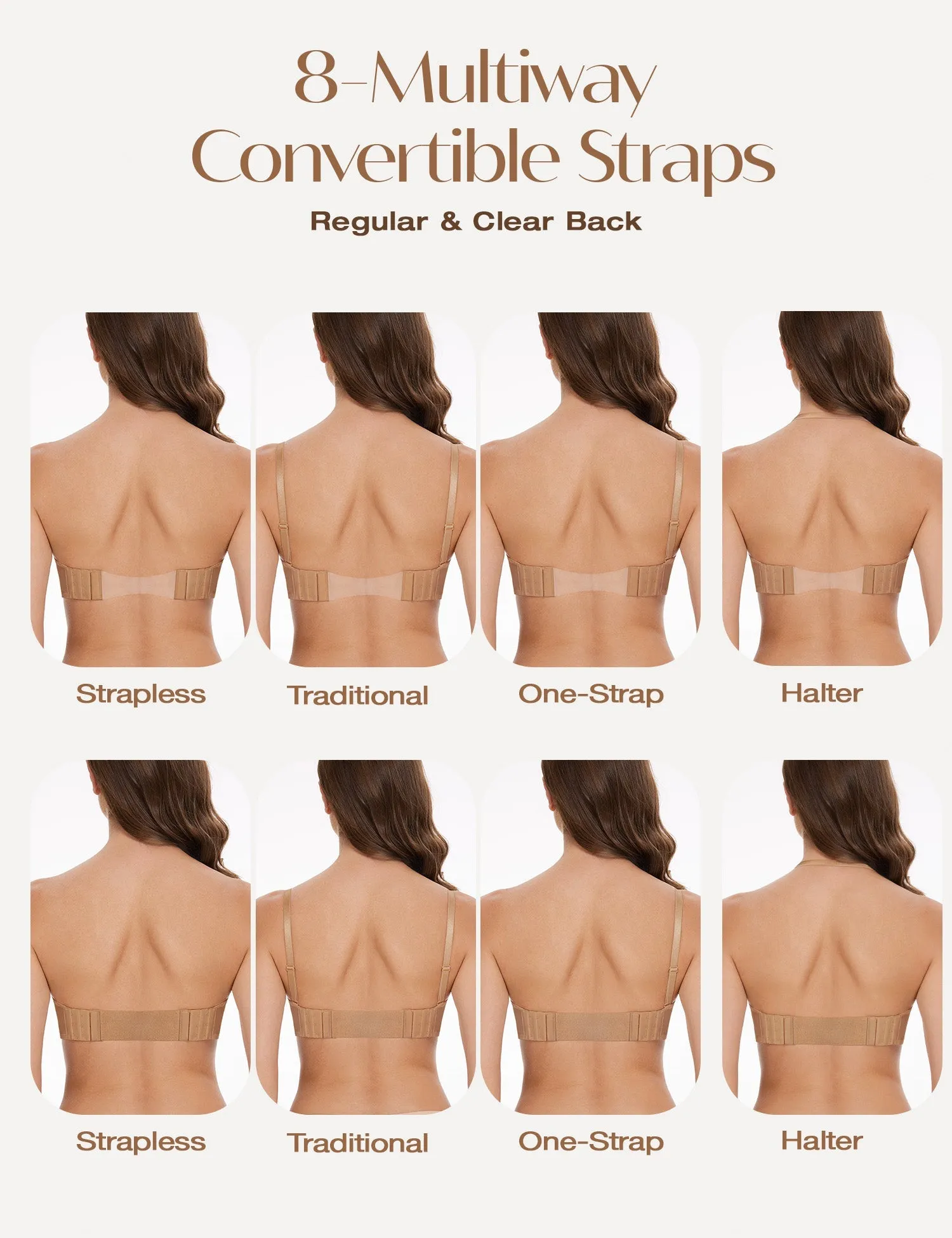 Wingslove Women's Deep V Plunge Strapless Bra Multiway Push Up Low-Cut Bras Wireless Red Carpet Clear Back Milk Coffee