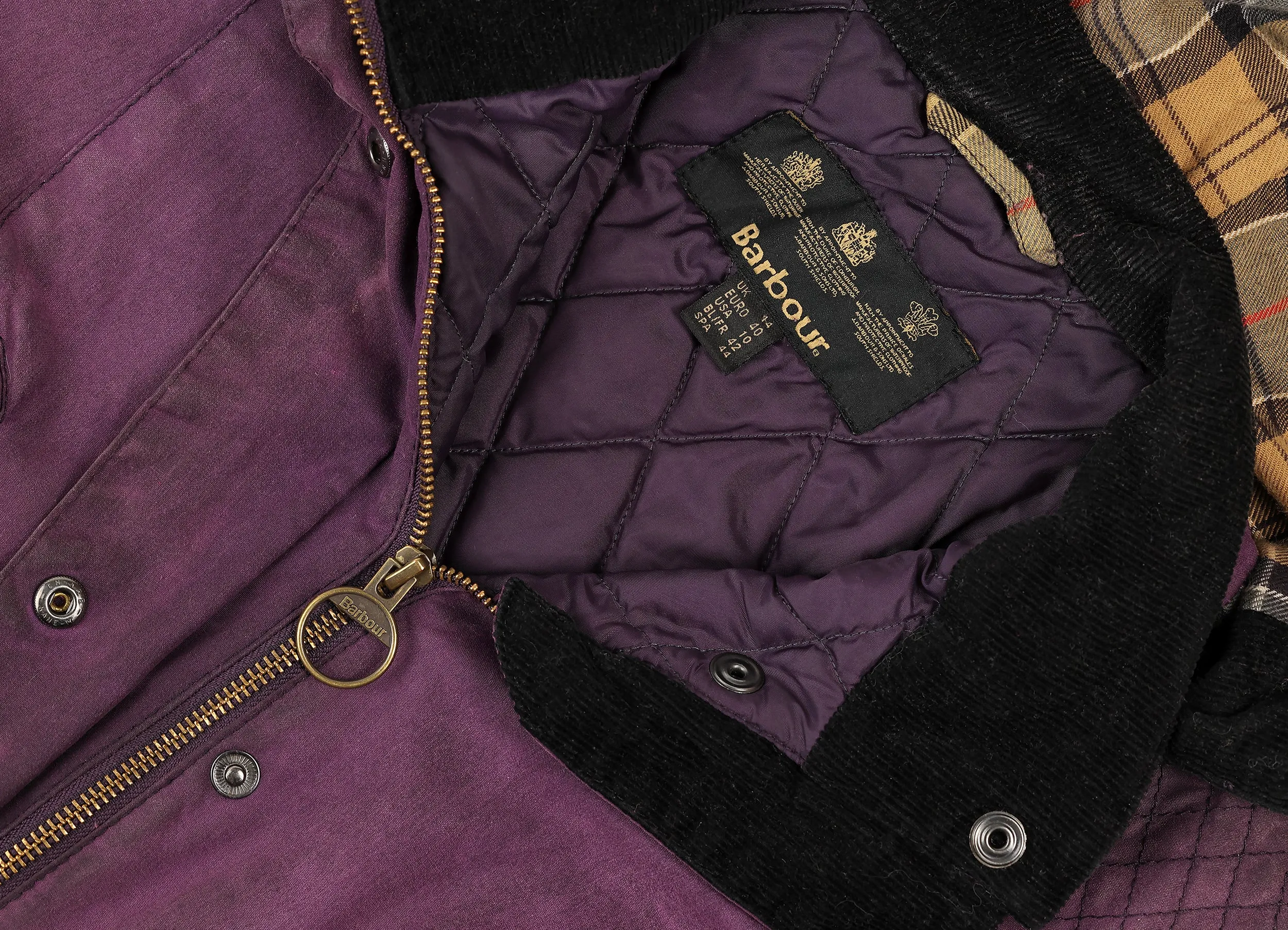 Women's Barbour Rebel Wax Jacket Coat - Purple - Womens L
