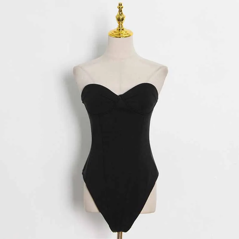 Women's black Strapless Pantsuit Casual Crop   Wide Legs Pants Suit
