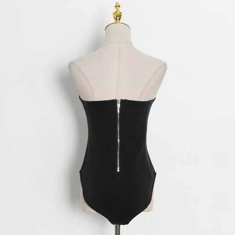 Women's black Strapless Pantsuit Casual Crop   Wide Legs Pants Suit