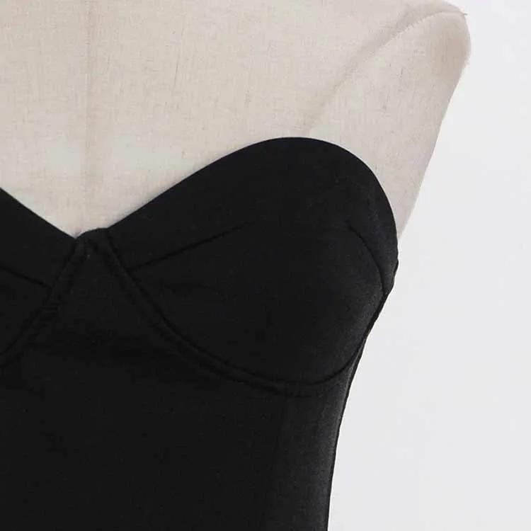 Women's black Strapless Pantsuit Casual Crop   Wide Legs Pants Suit