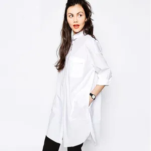 Women's Blouses Shirt Women Long Sleeve Pocket Tops Ladies Boyfriend Style Fashion Clothing White Female Clothes Big