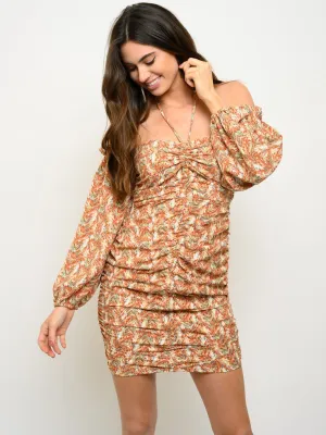 WOMEN'S CHEVRON PRINT RUCHED DRESS