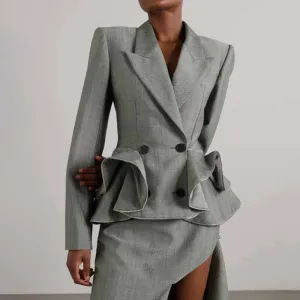 Women's Double Breasted Blazer With Scallops