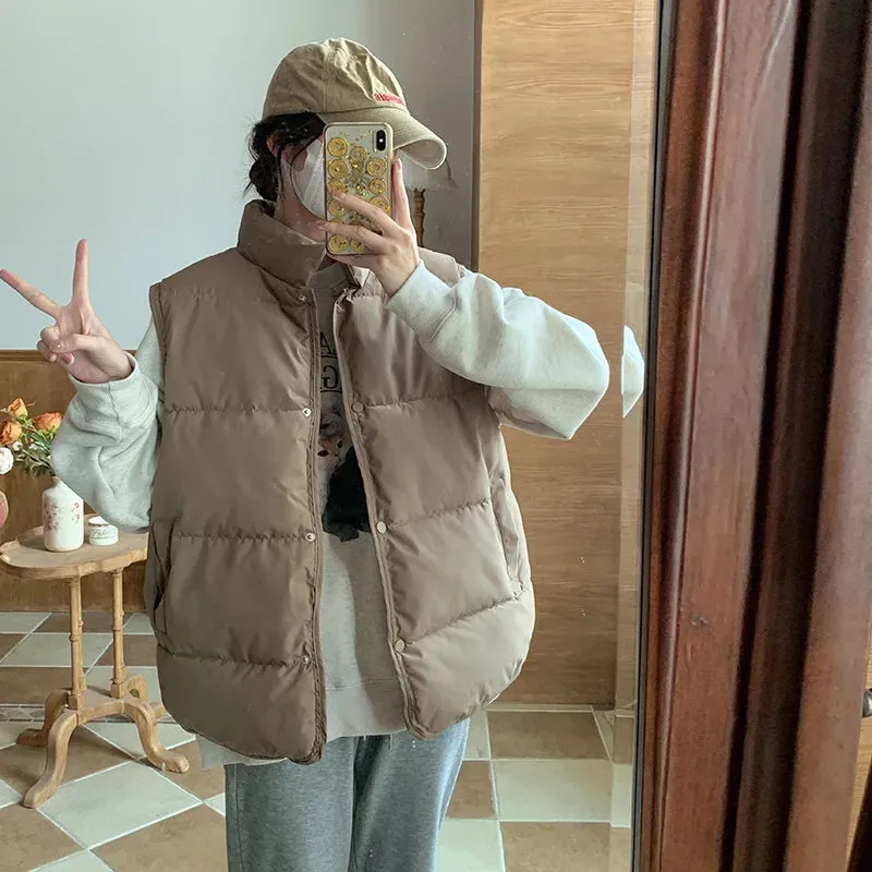 Women's Down Vest  Stand-Up Collar Loose Trendy Light Padded Vest