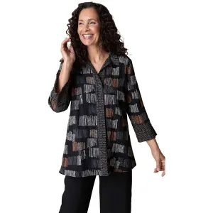 Women's Habitat Hidden Placket Mixed Shirt Black Fine Lines