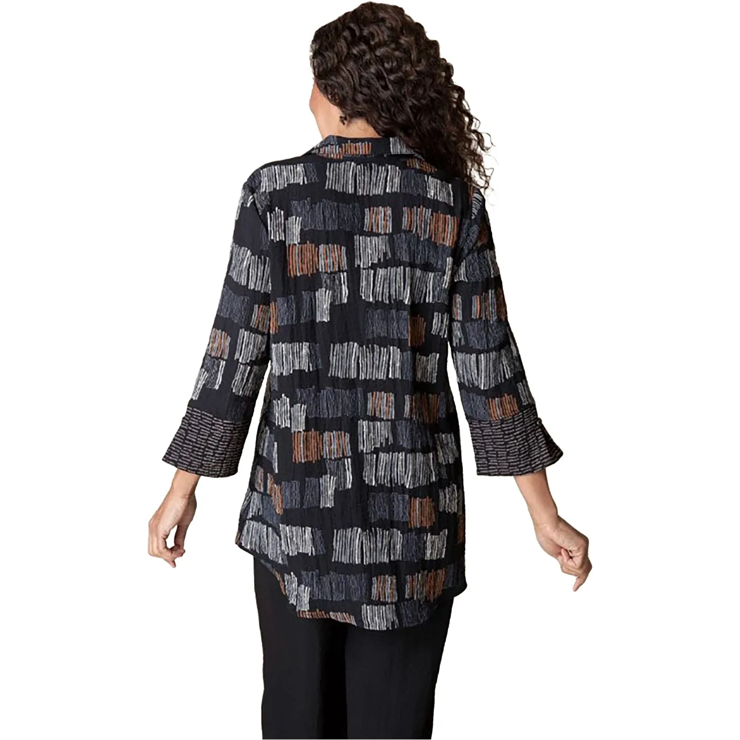 Women's Habitat Hidden Placket Mixed Shirt Black Fine Lines