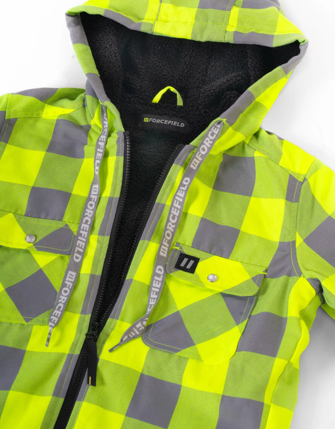 Women's Hooded Sherpa-Lined Hi-Vis Buffalo Plaid Flannel Lined Jacket