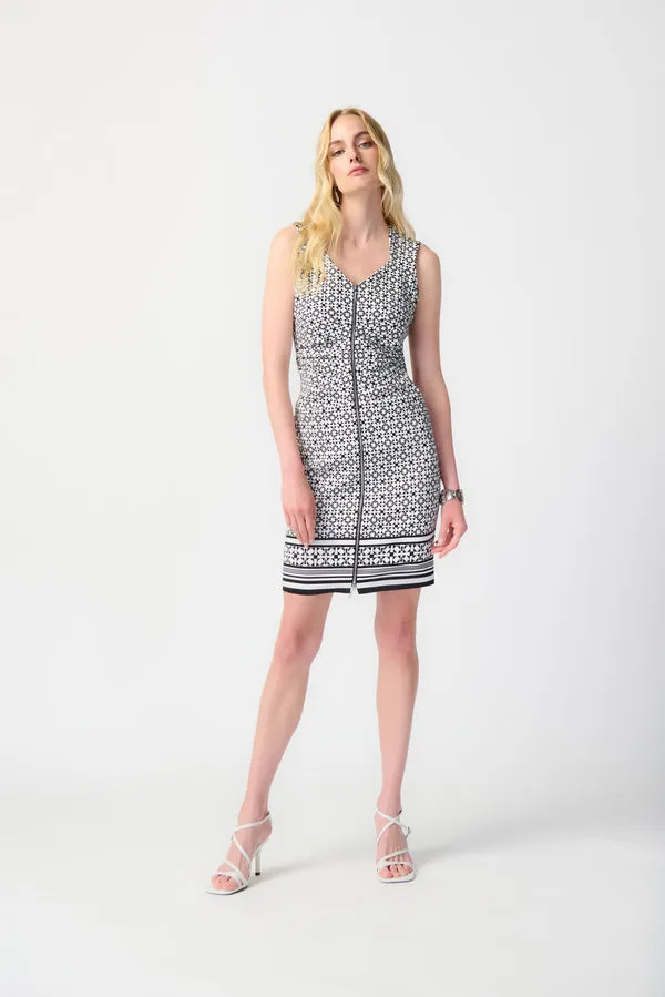 Women's Joseph Ribkoff | Geo Print Zip Front Dress | Vanilla and Black