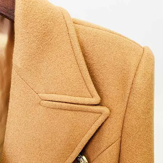 Women's Lapel Double Breasted Belted Mid Long Outwear Winter Coat