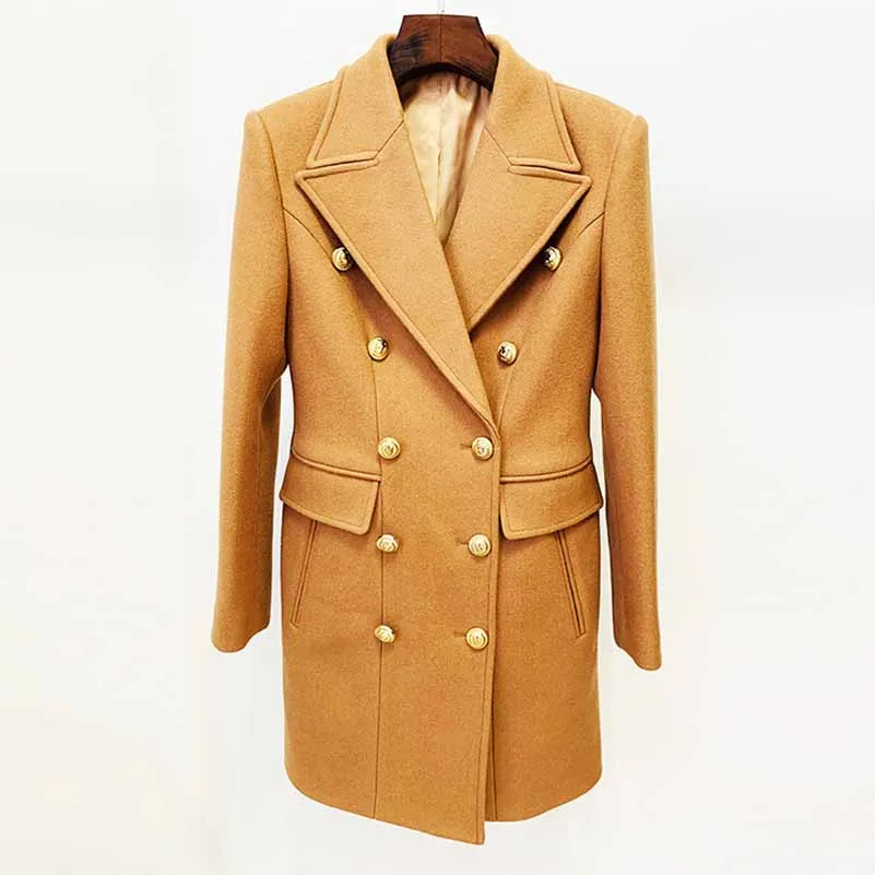 Women's Lapel Double Breasted Belted Mid Long Outwear Winter Coat