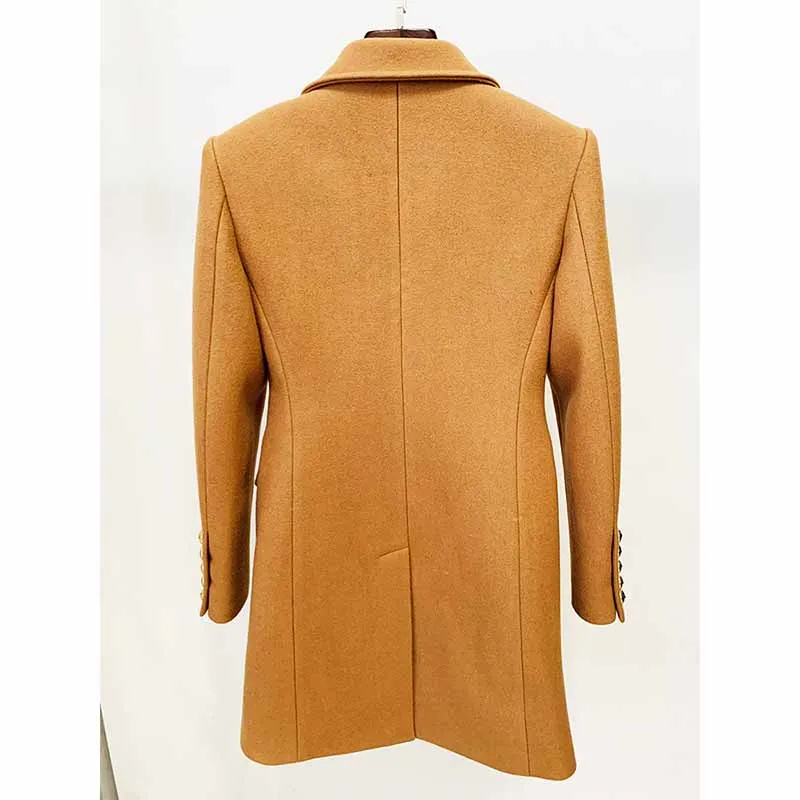 Women's Lapel Double Breasted Belted Mid Long Outwear Winter Coat