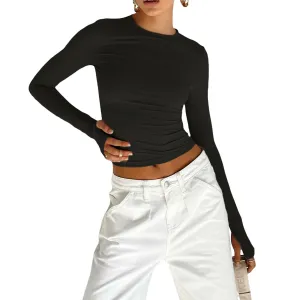 Women's Long Sleeve T-Shirt  Crew Neck Solid Slim Fit Crop Top with Thumb Holes Streetwear Summer Spring Fall