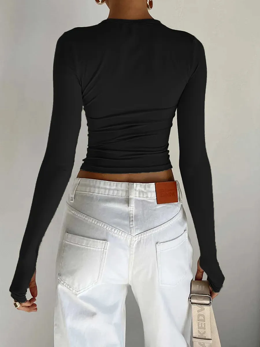 Women's Long Sleeve T-Shirt  Crew Neck Solid Slim Fit Crop Top with Thumb Holes Streetwear Summer Spring Fall