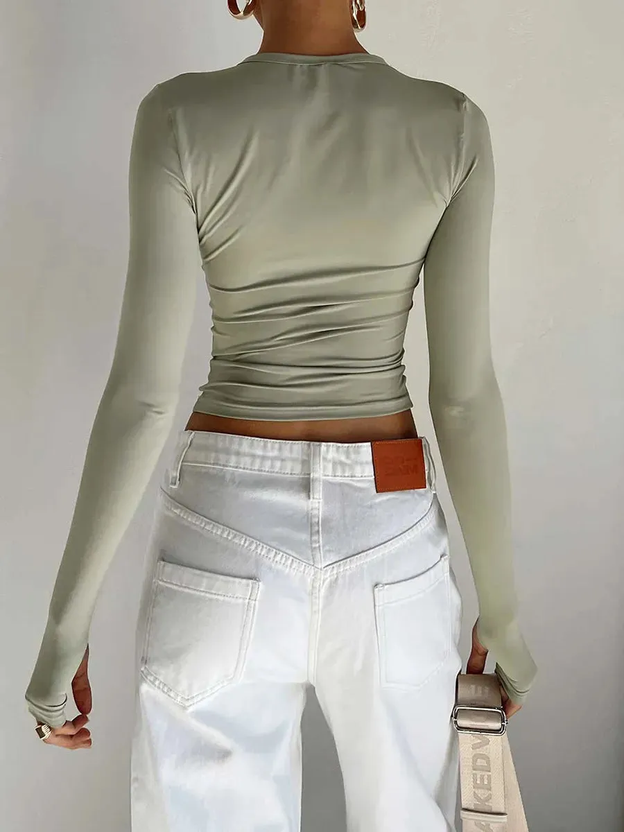Women's Long Sleeve T-Shirt  Crew Neck Solid Slim Fit Crop Top with Thumb Holes Streetwear Summer Spring Fall