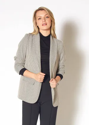 Women's Open Front Blazer in Black Houndstooth Plaid