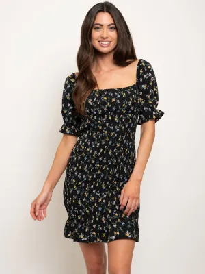 WOMEN'S PUFF SLEEVE RUCHED MINI DRESS