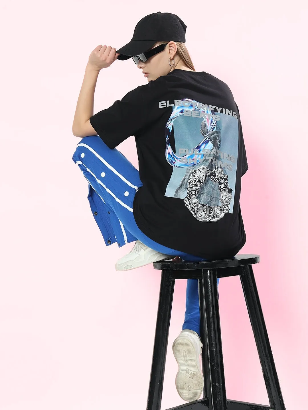 Women's Pulsating Rhythms Reflector Over-Sized T-Shirt (Black)